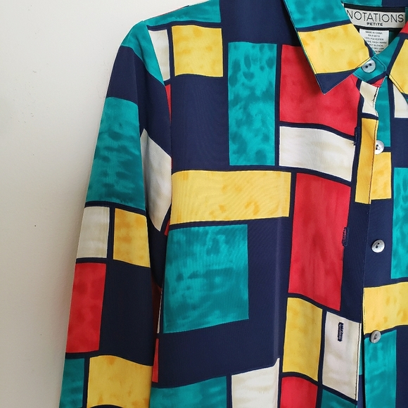 Notations Petite Colorful Square Print Blouse - Picture 5 of 10
